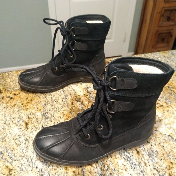 UGG Azaria Black Waterproof Suede Lace Up Leather Winter Boots 1017380 Women's 7 - Picture 4 of 12